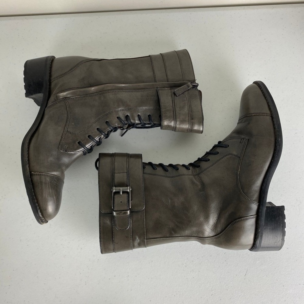 Cole Haan Nike Air Joey Combat Boots Womens 6.5B Grey Leather Lace Up Buckle